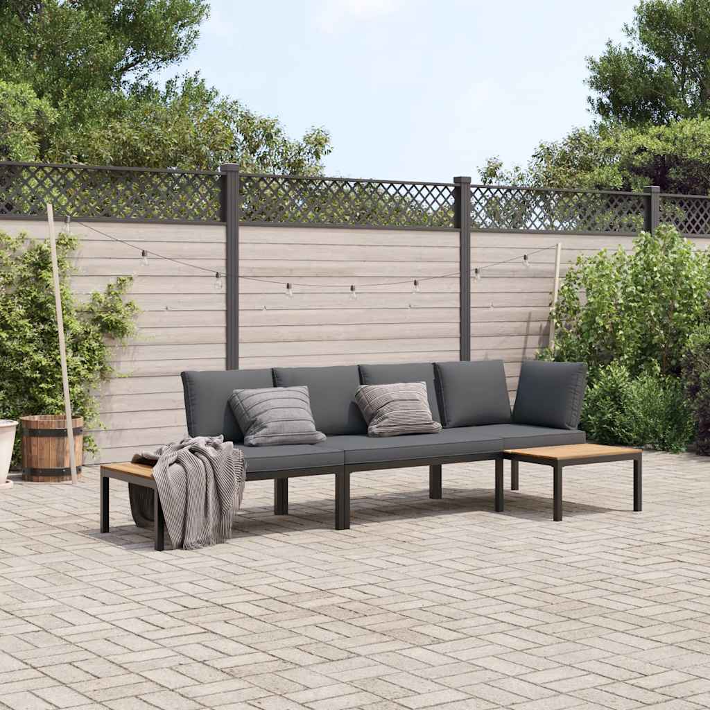 vidaXL 4-delige Loungeset met kussens aluminium zwart