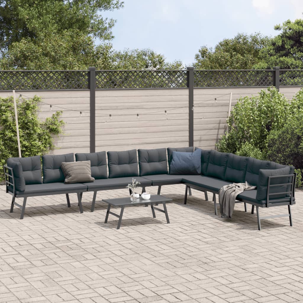 vidaXL 5-delige Tuinbankenset met kussens gepoedercoat staal zwart
