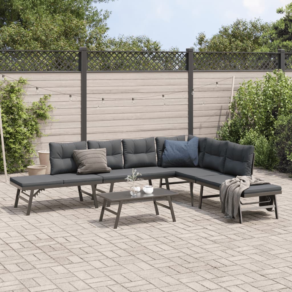 vidaXL 5-delige Tuinbankenset met kussens gepoedercoat staal zwart