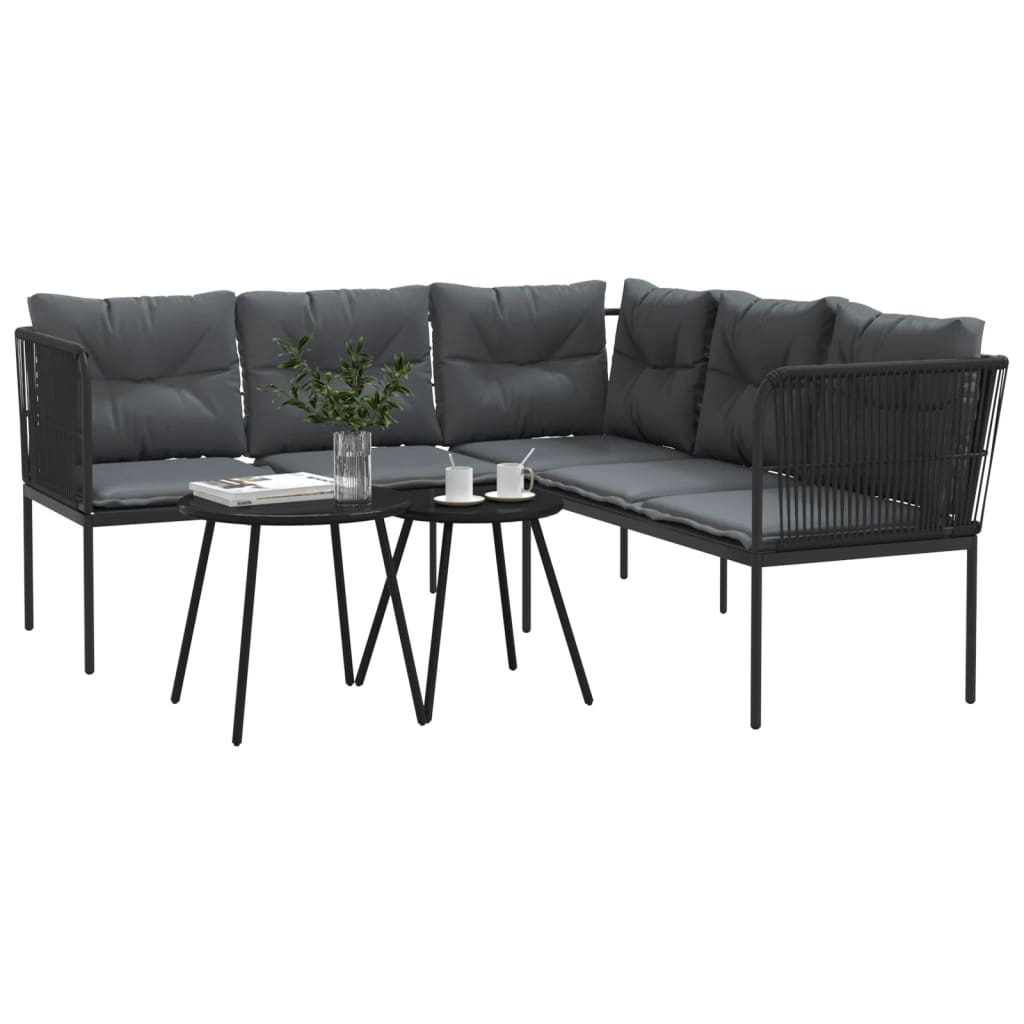 vidaXL Loungeset met kussens staal en textileen zwart
