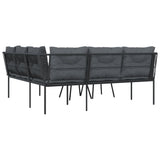 vidaXL Loungeset met kussens staal en textileen zwart