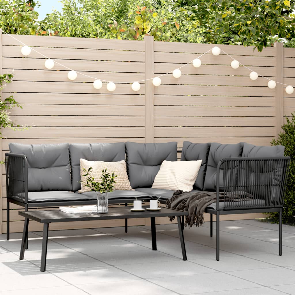 vidaXL Lounge Set with Cushions Steel and Textilene Black