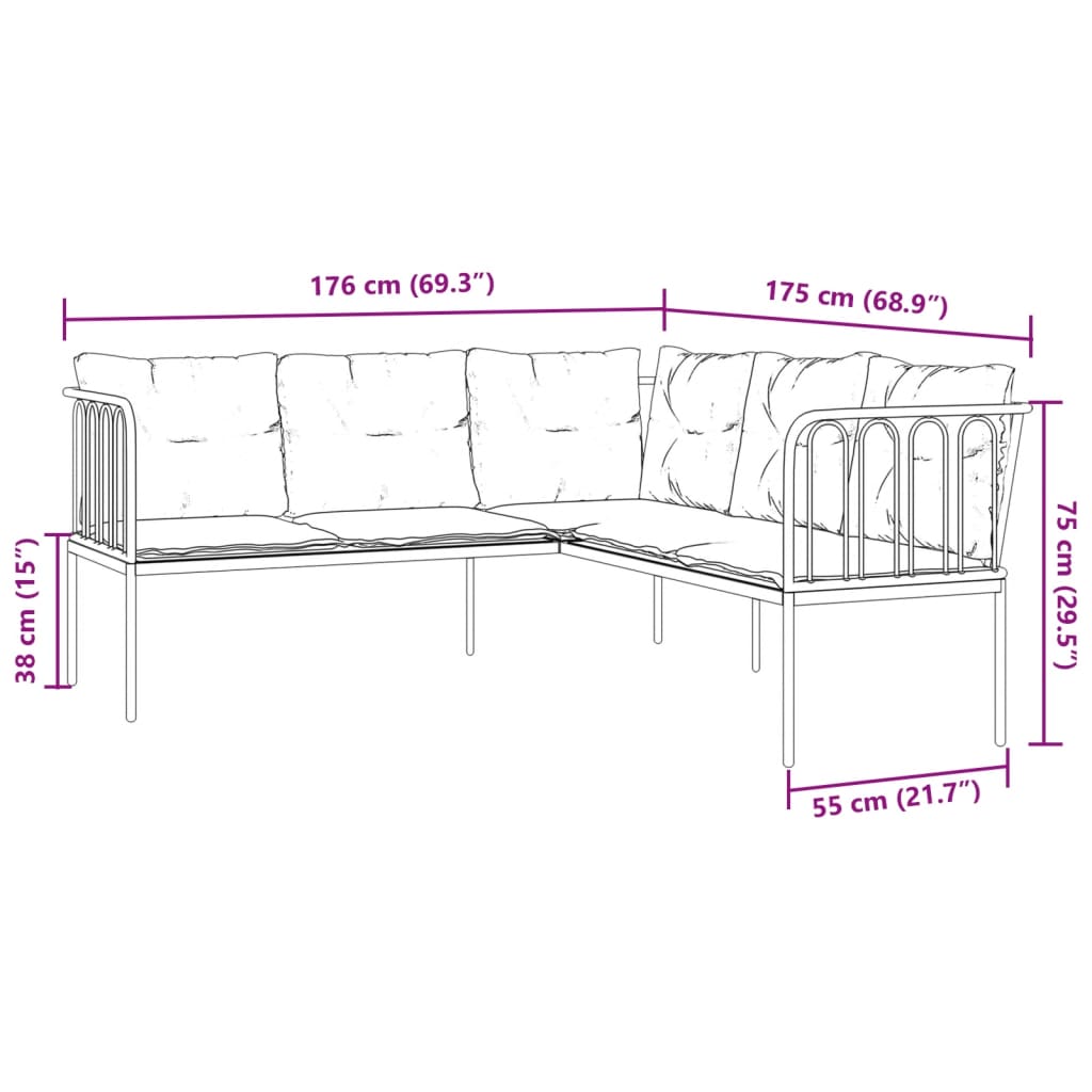 vidaXL Lounge Set with Cushions Steel and Textilene Black