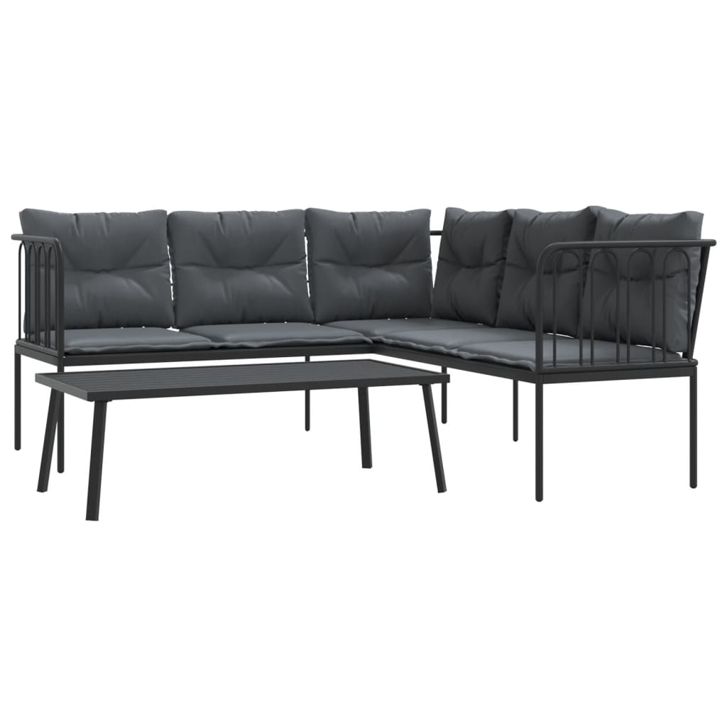 vidaXL Lounge Set with Cushions Steel and Textilene Black