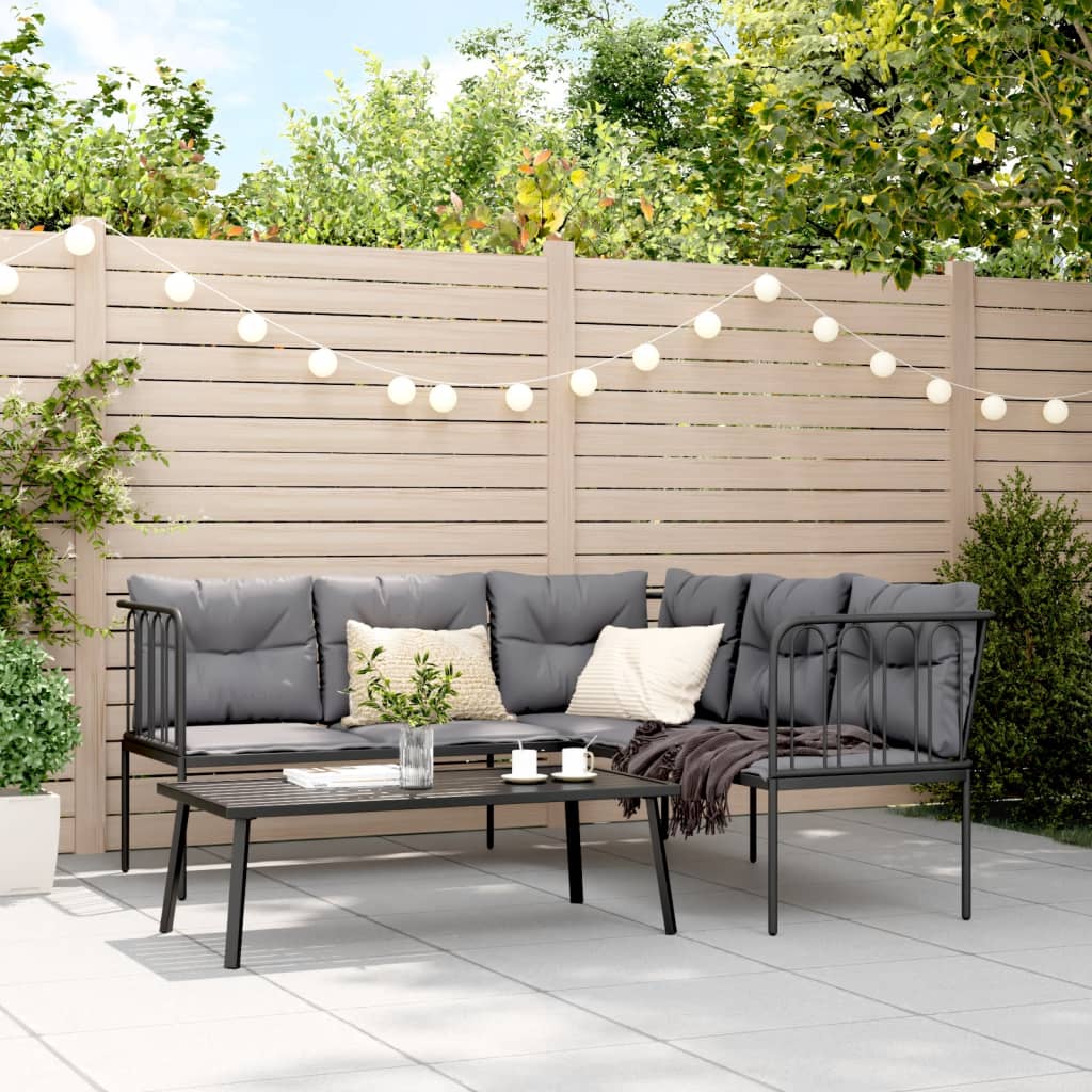 vidaXL Lounge Set with Cushions Steel and Textilene Black