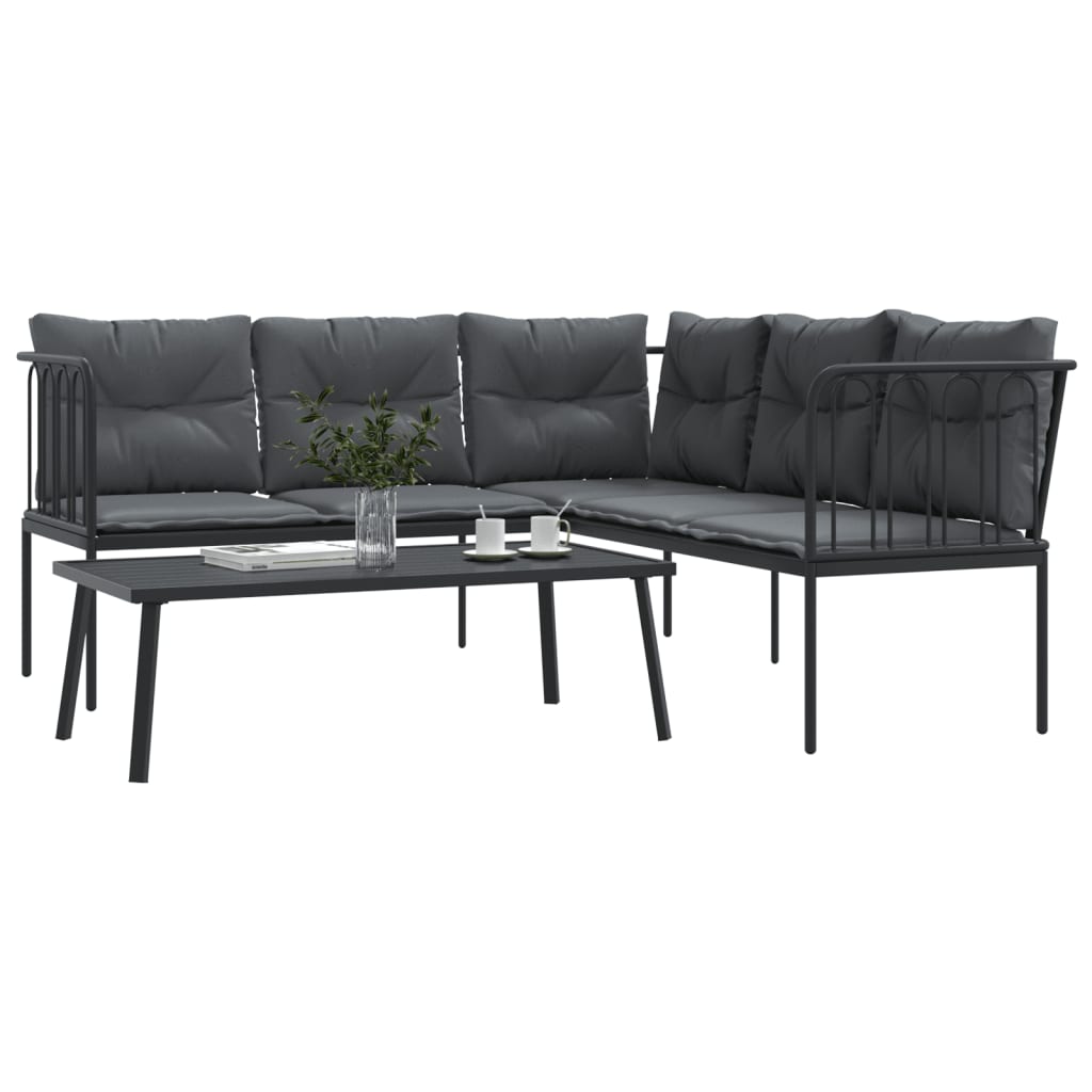 vidaXL Lounge Set with Cushions Steel and Textilene Black