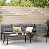 vidaXL Lounge Set with Cushions Steel and Textilene Black
