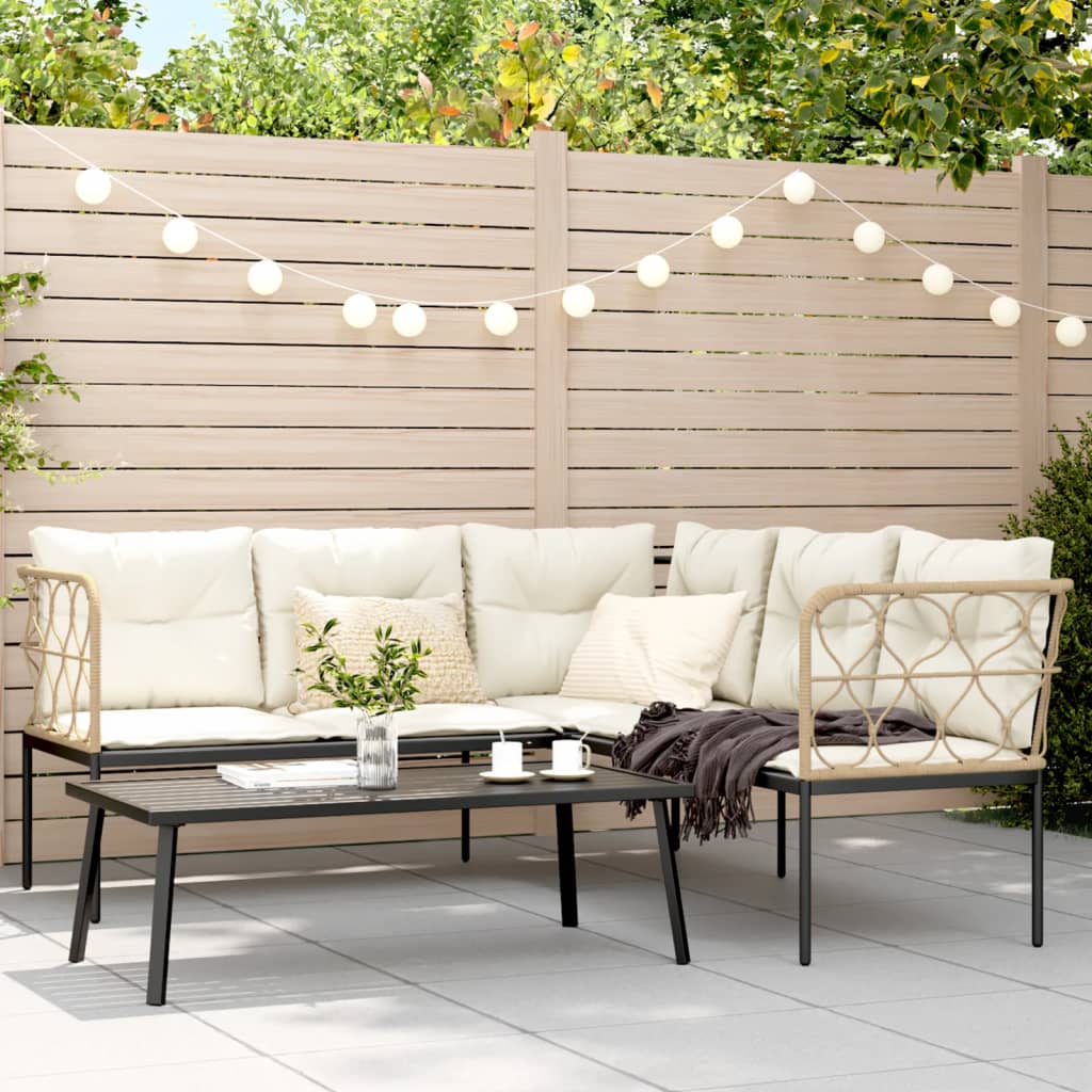 vidaXL Loungeset met kussens staal en textileen zwart