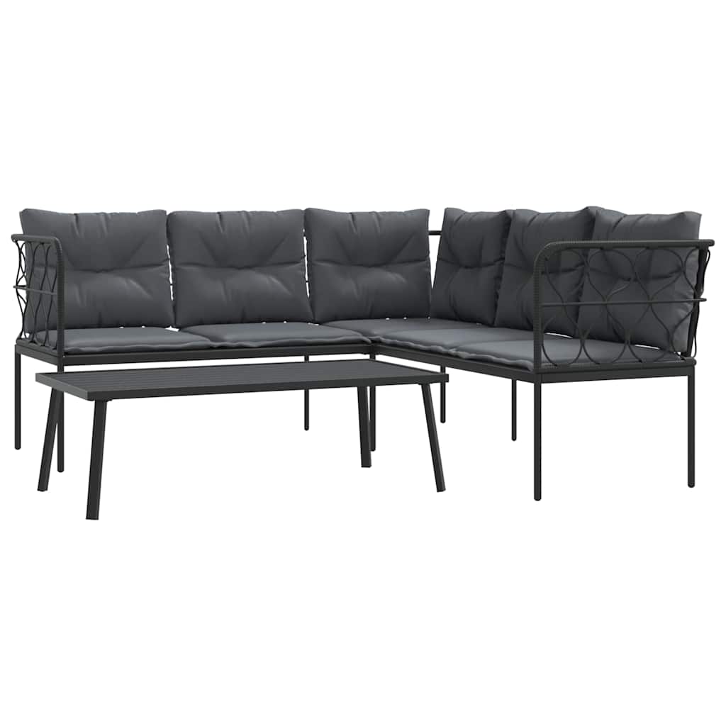 vidaXL Loungeset met kussens staal en textileen zwart
