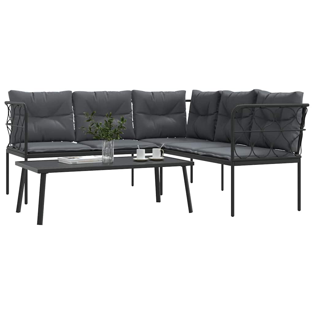 vidaXL Loungeset met kussens staal en textileen zwart