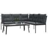 vidaXL Loungeset met kussens staal en textileen zwart