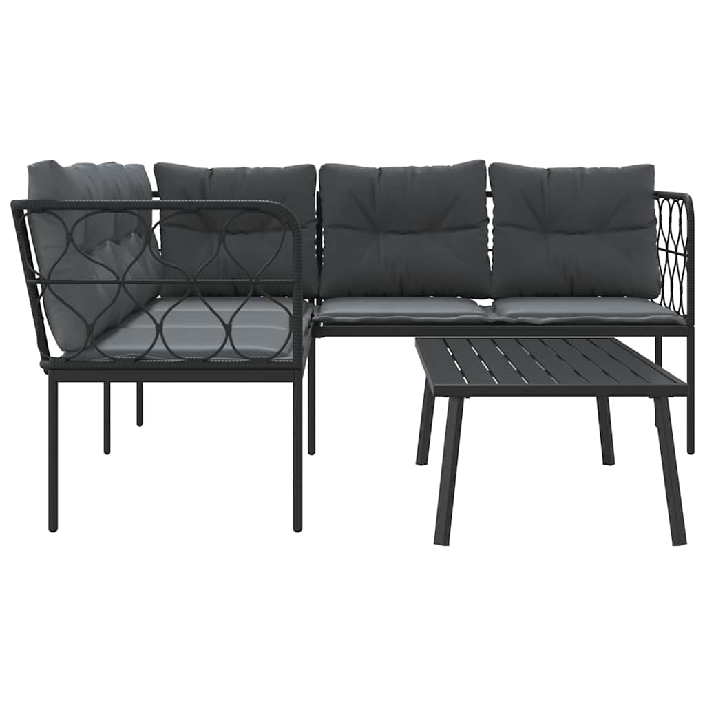 vidaXL Loungeset met kussens staal en textileen zwart