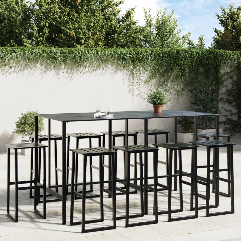 vidaXL 3-delige Tuinbarset gepoedercoat staal zwart