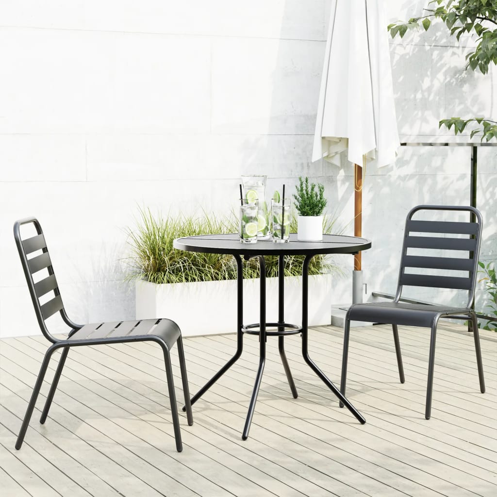 vidaXL 3-Piece Stackable Garden Dining Set Powder-Coated Steel Anthracite