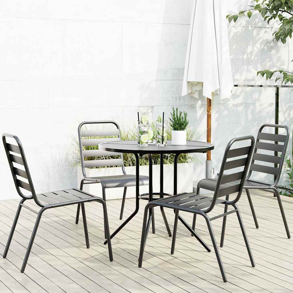 vidaXL 3-Piece Stackable Garden Dining Set Powder-Coated Steel Anthracite