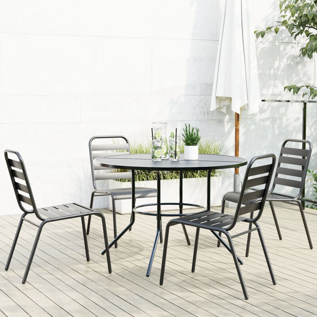 vidaXL 3-Piece Stackable Garden Dining Set Powder-Coated Steel Anthracite