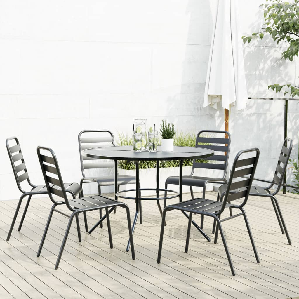 vidaXL 3-Piece Stackable Garden Dining Set Powder-Coated Steel Anthracite