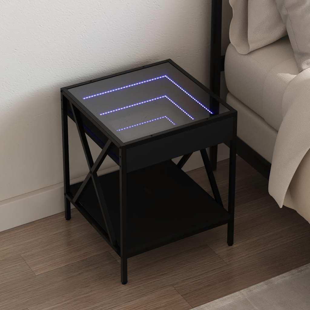 vidaXL Nightstand with Infinity LED 40x40x49 cm Black