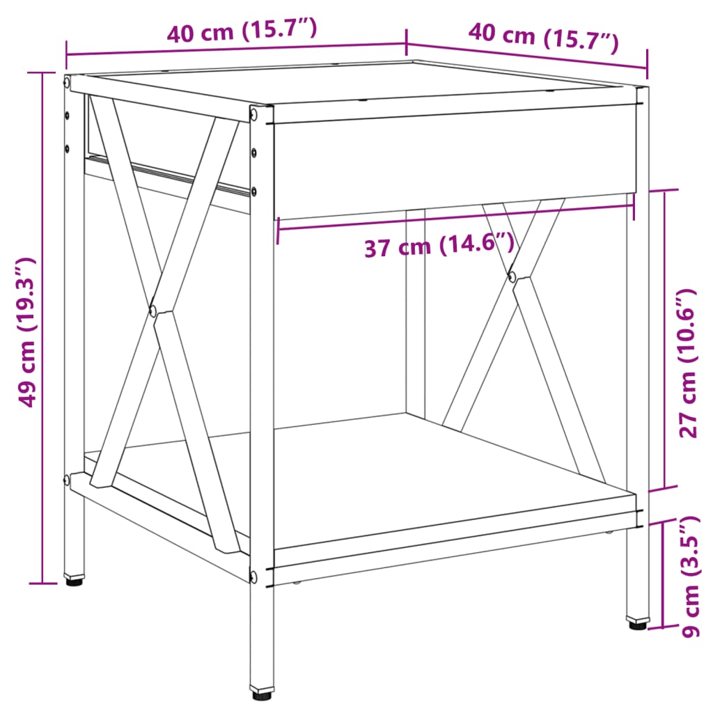 vidaXL Nightstand with Infinity LED 40x40x49 cm Black