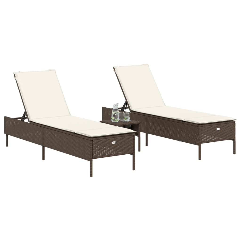 vidaXL 3-delige Ligbeddenset met kussens poly rattan zwart