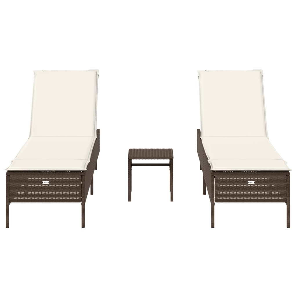 vidaXL 3-delige Ligbeddenset met kussens poly rattan zwart