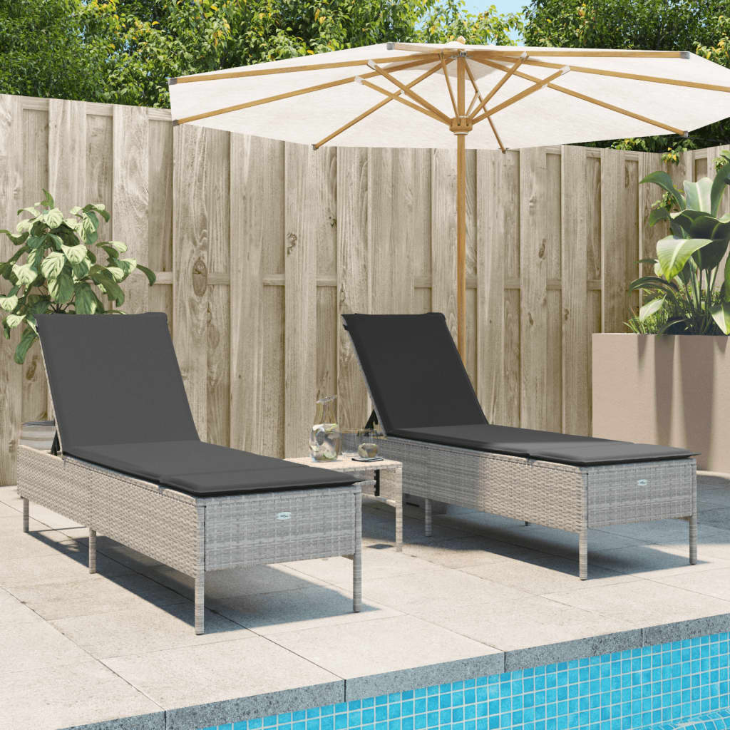 vidaXL 3-delige Ligbeddenset met kussens poly rattan zwart