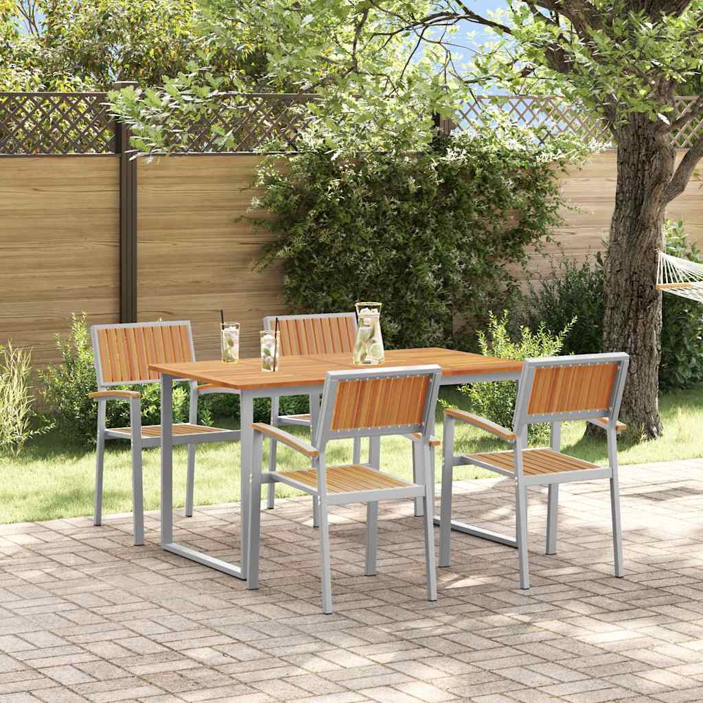 vidaXL Tuin Eettafel Set 5 pcs Grijs Massief Acacia Hout