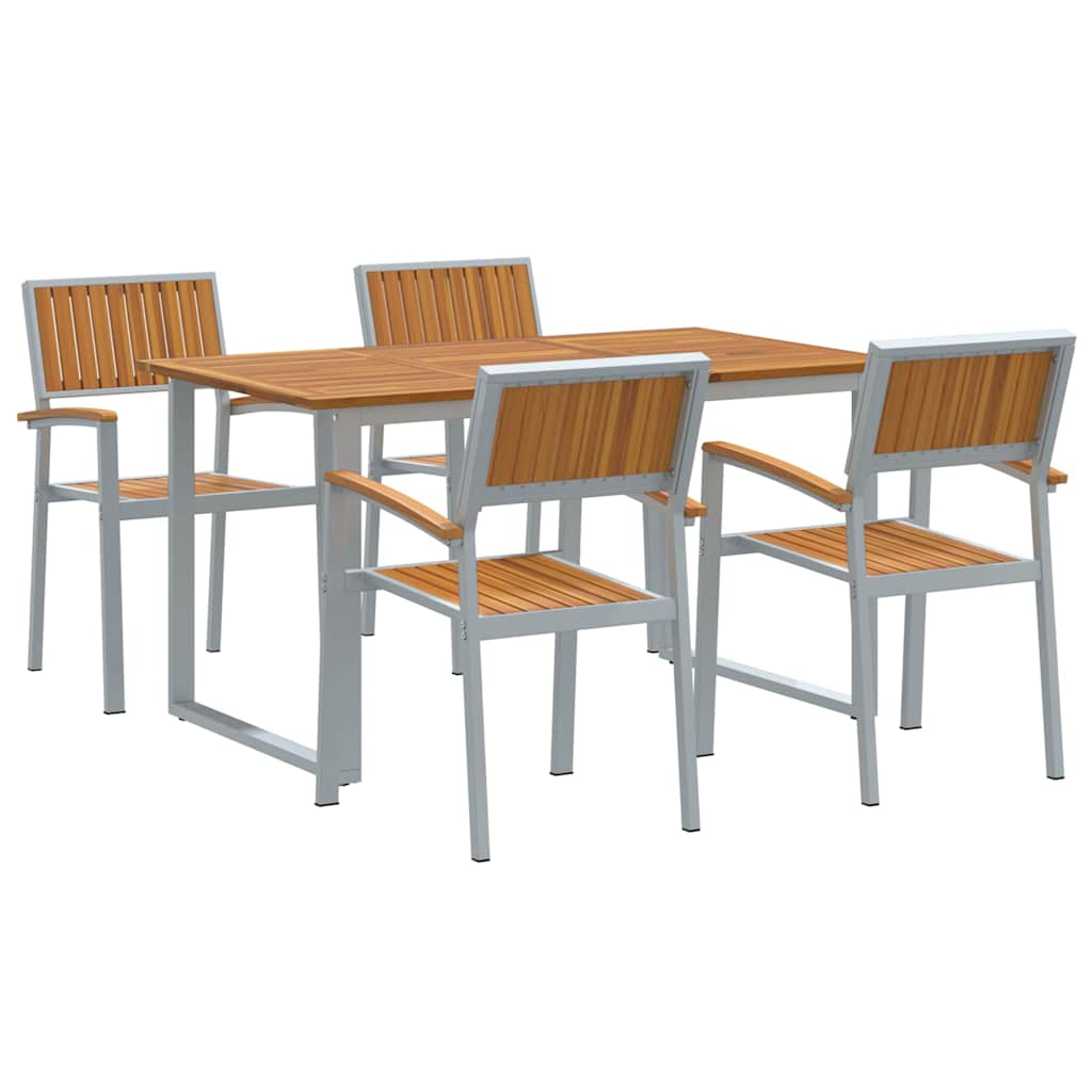 vidaXL Tuin Eettafel Set 5 pcs Grijs Massief Acacia Hout