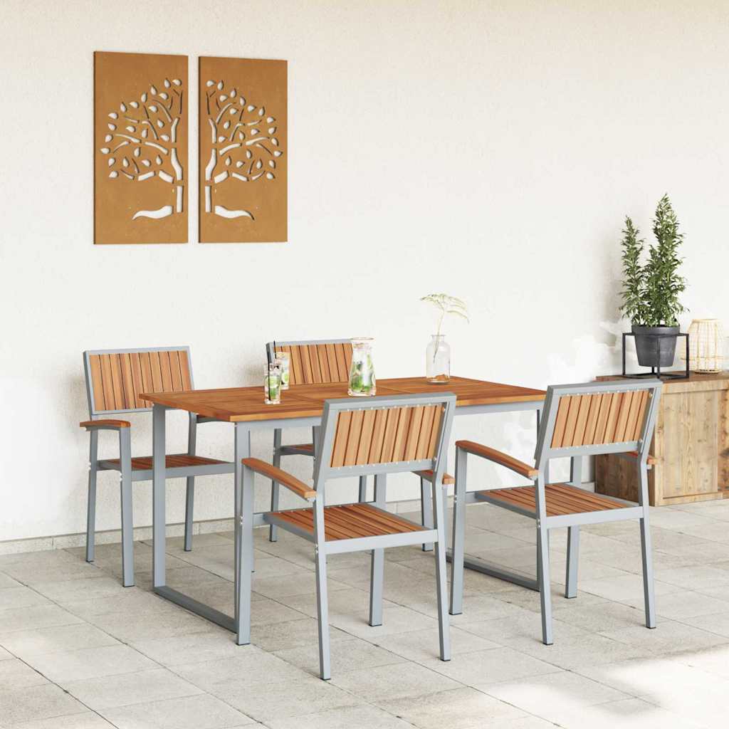 vidaXL Tuin Eettafel Set 5 pcs Grijs Massief Acacia Hout