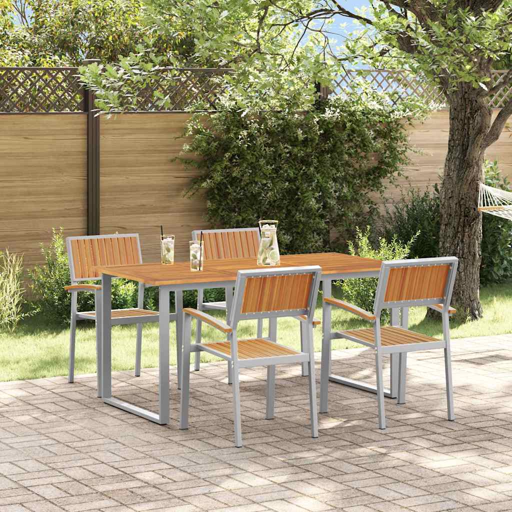 vidaXL Tuin Eettafel Set 5 pcs Grijs Massief Acacia Hout