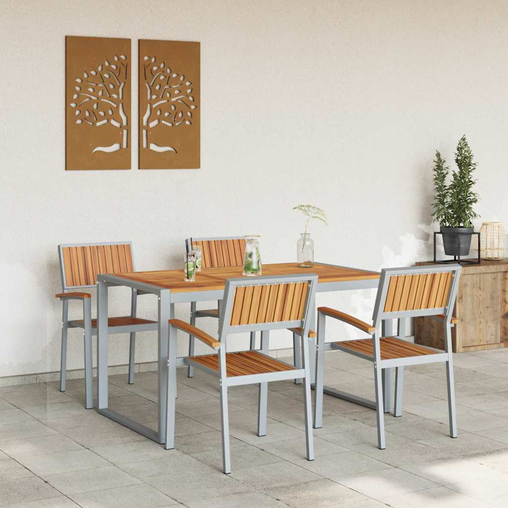vidaXL Tuin Eettafel Set 5 pcs Grijs Massief Acacia Hout