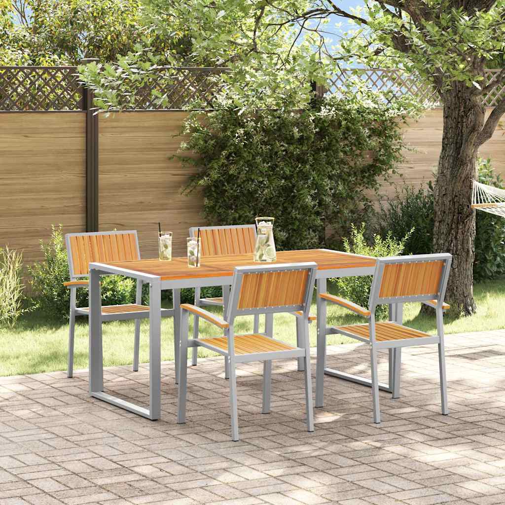 vidaXL Tuin Eettafel Set 5 pcs Grijs Massief Acacia Hout