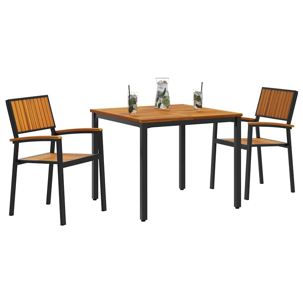 vidaXL Garden Dining Set 3 pcs Black Solid Acacia Wood