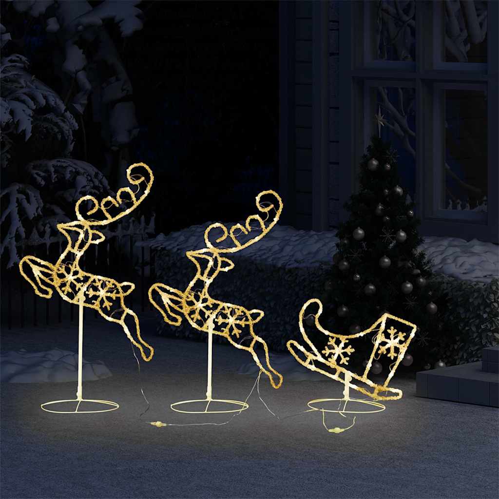 vidaXL Kerstdecoratie rendieren en slee 260x21x87 cm acryl warmwit