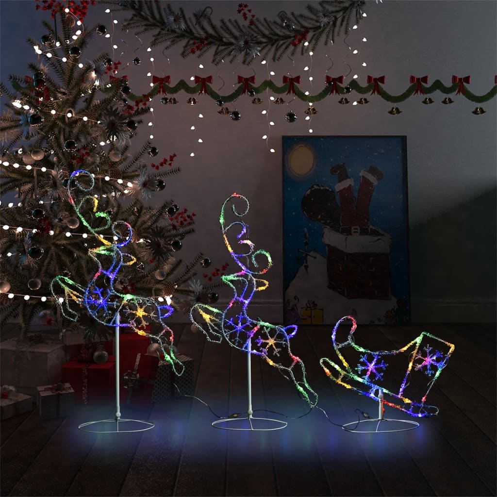 vidaXL Kerstdecoratie rendieren en slee 260x21x87 cm acryl warmwit