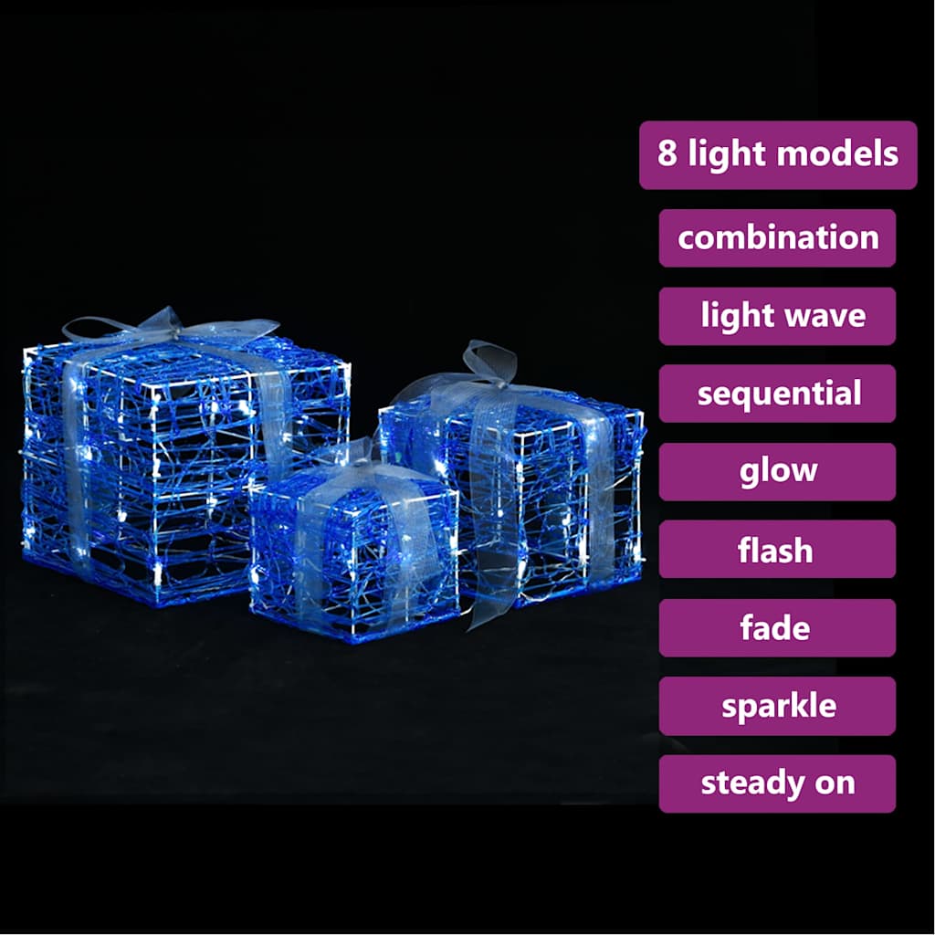 vidaXL Kerstverlichting geschenkdozen 3 st decoratief acryl koudwit