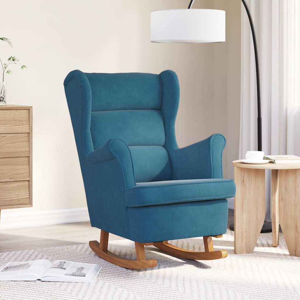 vidaXL Schommelstoel met oorleuning fluweel massief hout blauw