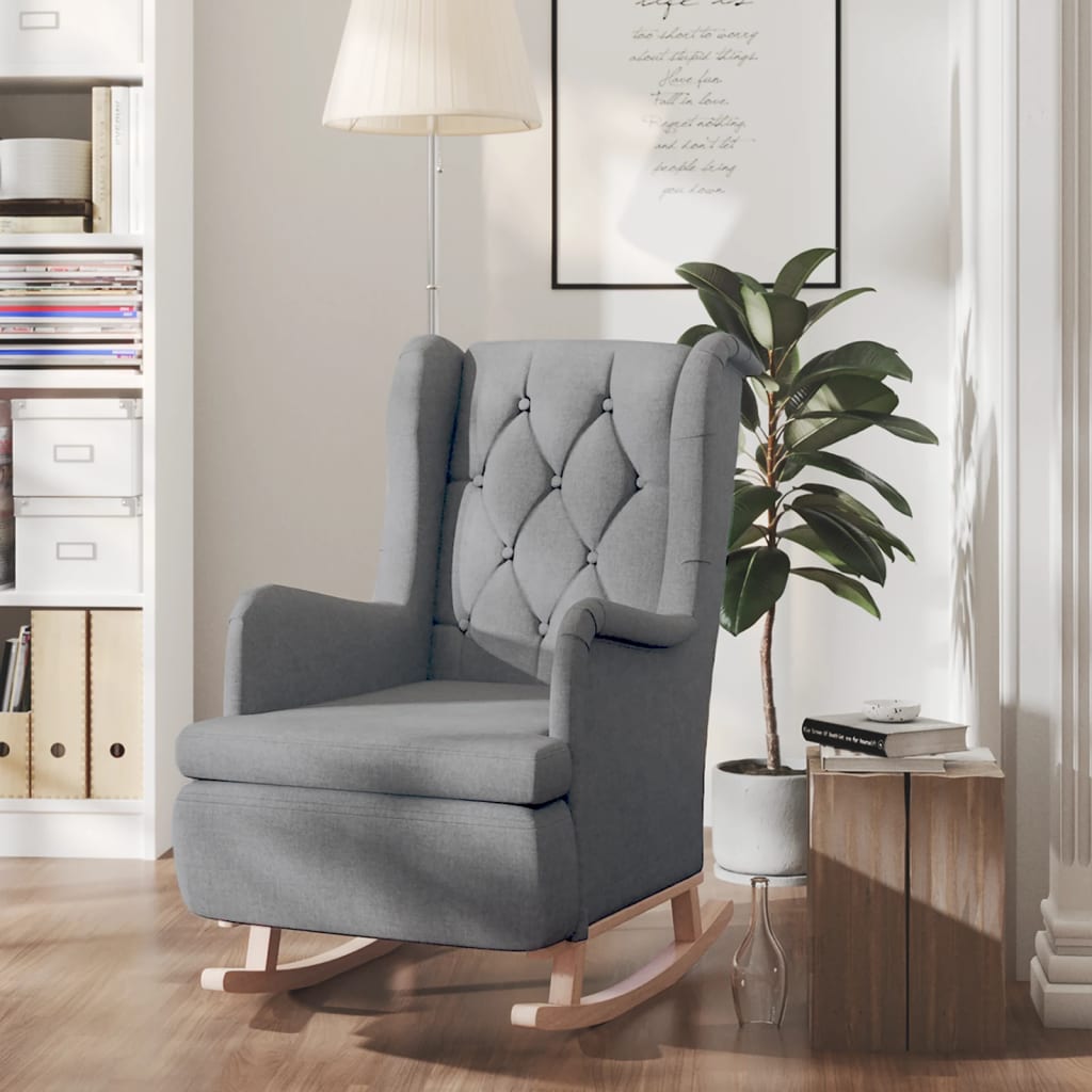 vidaXL Fauteuil met schommelpoten en voetenbank stof lichtgrijs