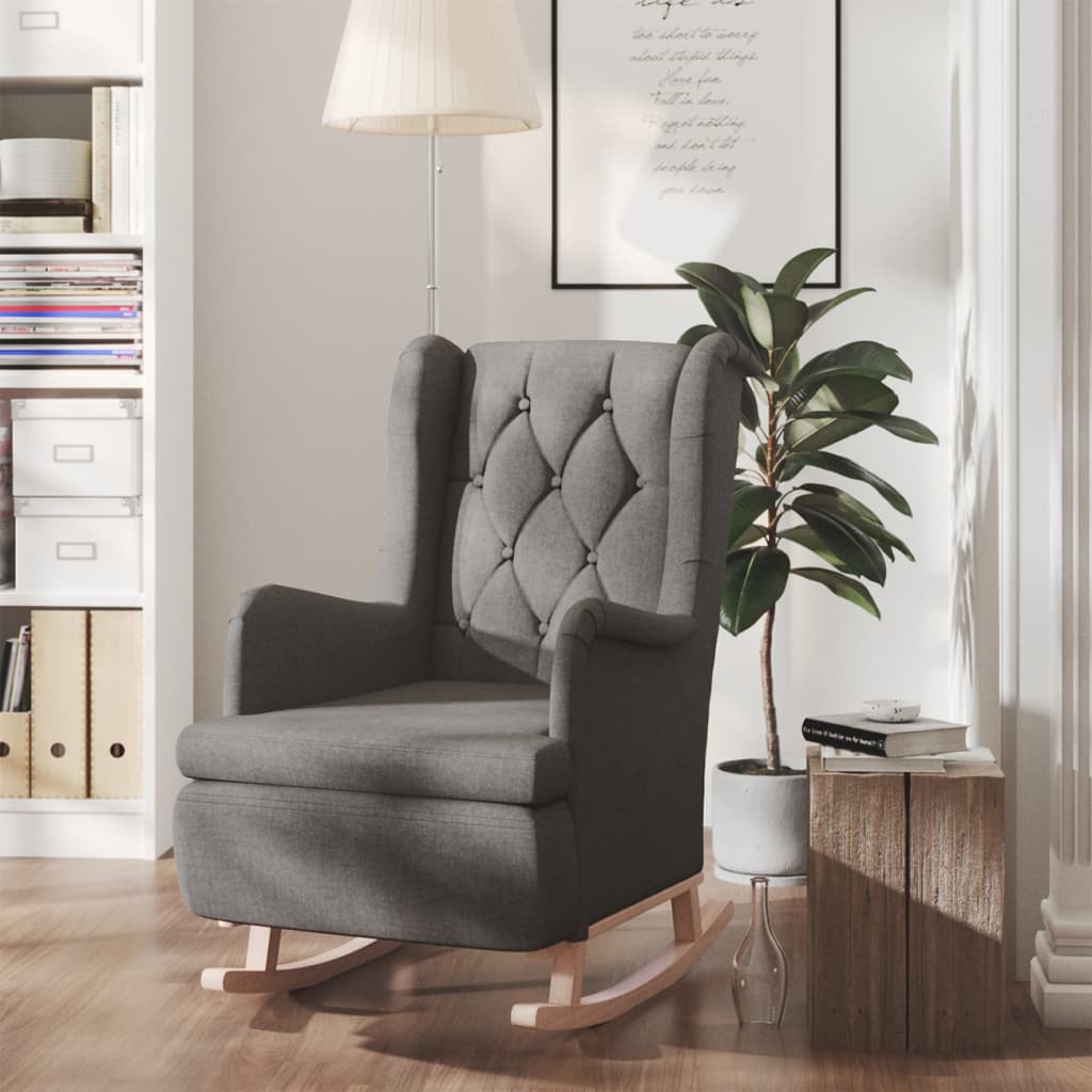 vidaXL Fauteuil met schommelpoten en voetenbank stof lichtgrijs