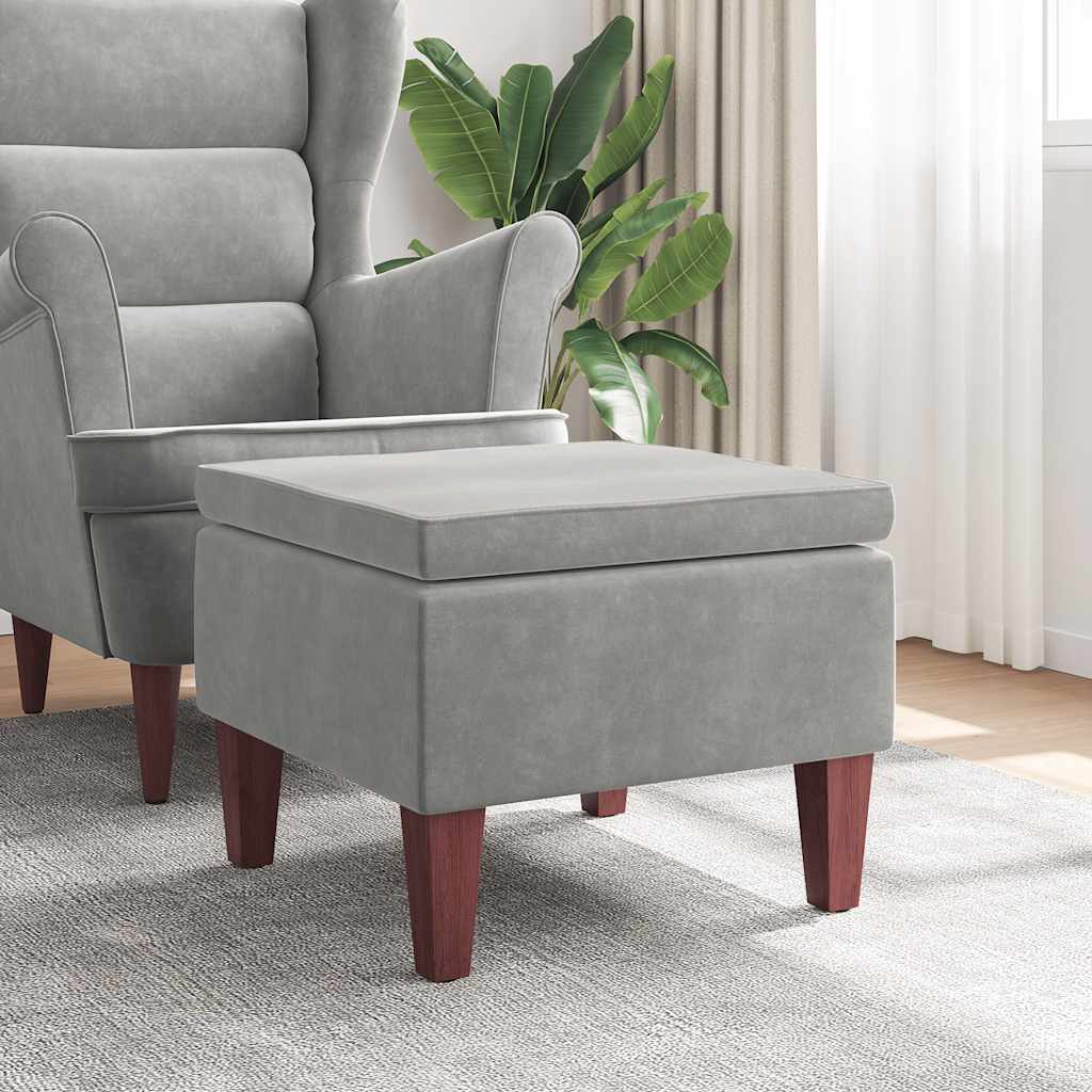 vidaXL Kruk met houten poten fluweel blauw