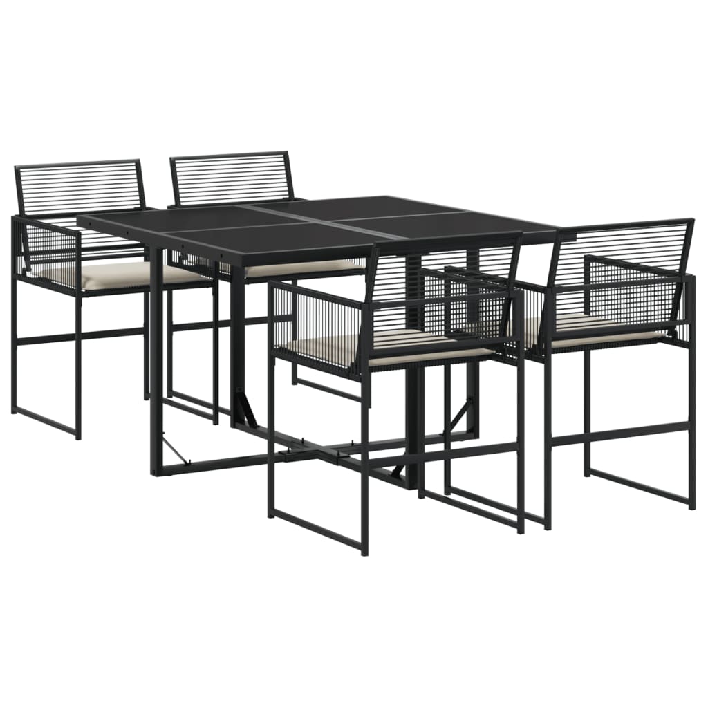 vidaXL 5-delige Tuinset met kussens poly rattan zwart
