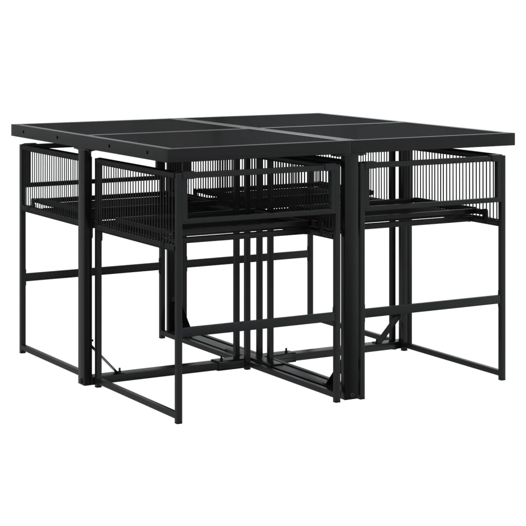 vidaXL 5-delige Tuinset met kussens poly rattan zwart