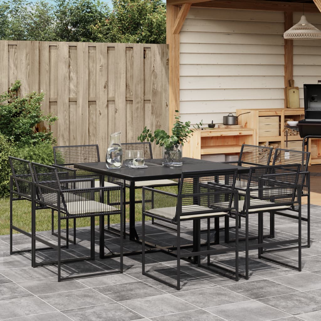 vidaXL 9-delige Tuinset poly rattan zwart