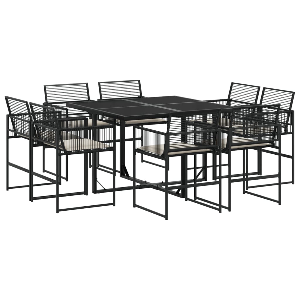 vidaXL 9-delige Tuinset poly rattan zwart