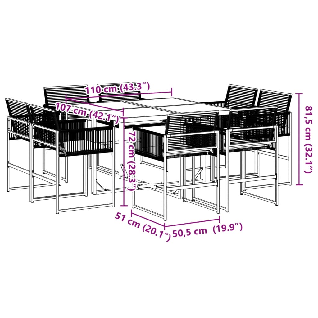 vidaXL 9-delige Tuinset poly rattan zwart