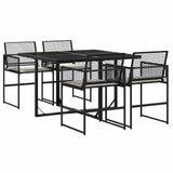 vidaXL 5-delige Tuinset met kussens poly rattan zwart