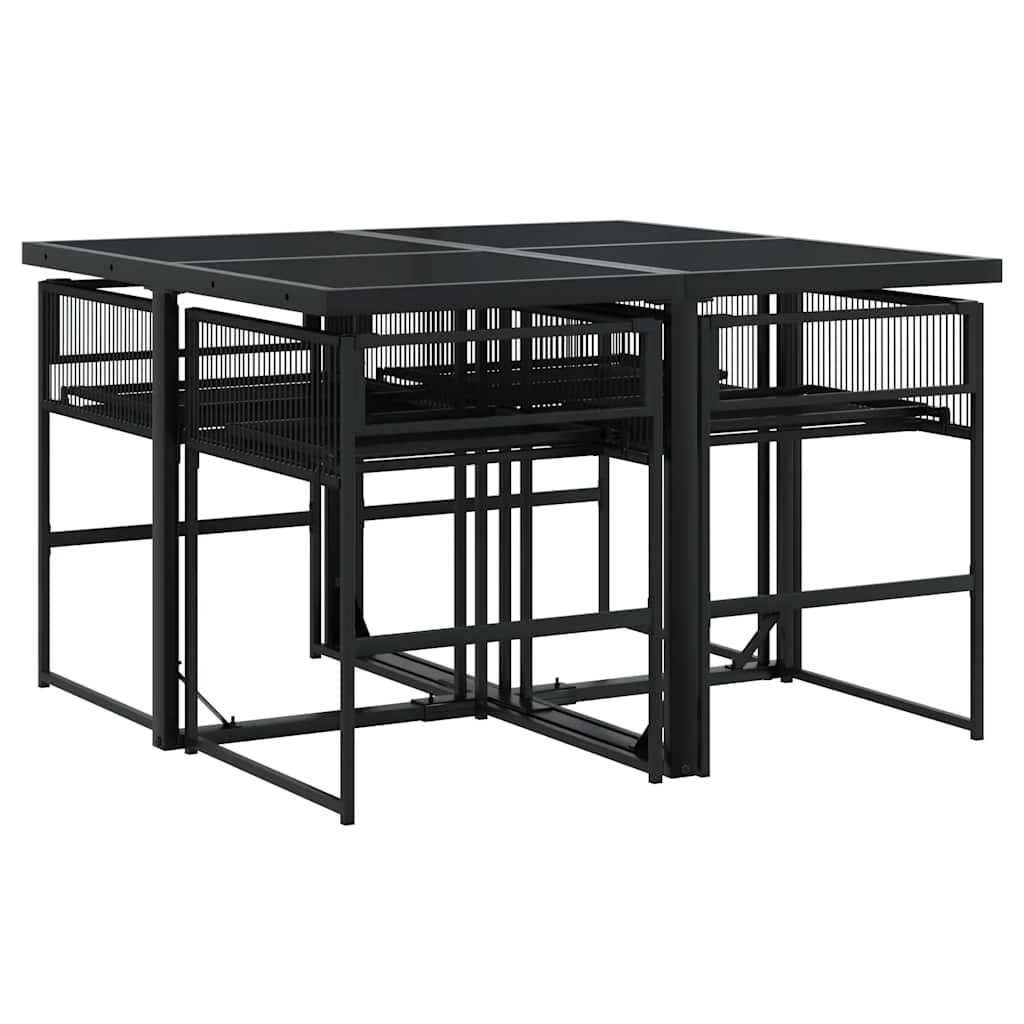 vidaXL 5-delige Tuinset met kussens poly rattan zwart
