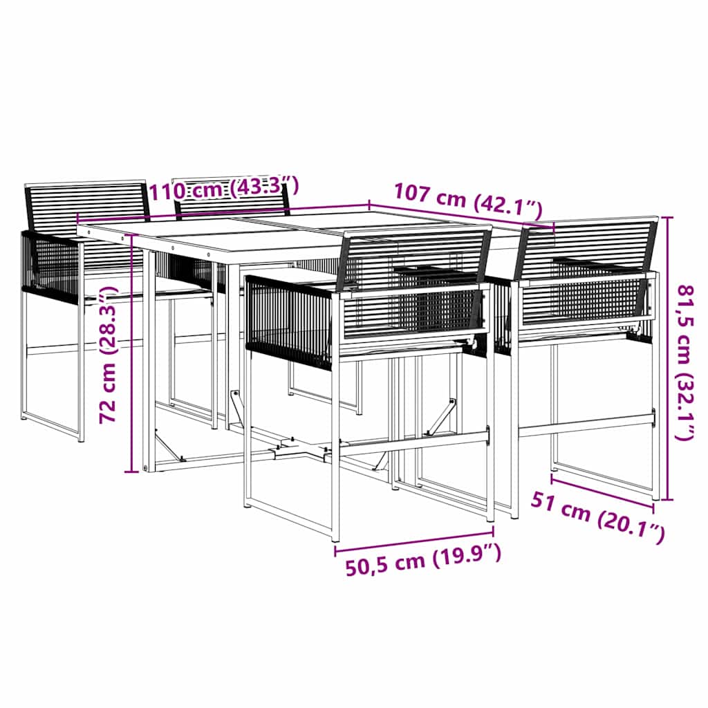 vidaXL 5-delige Tuinset met kussens poly rattan zwart
