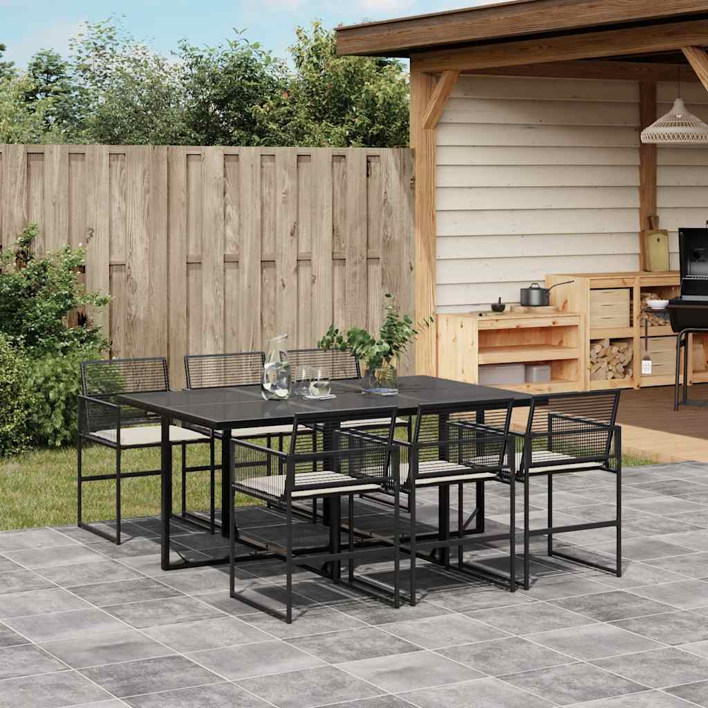 vidaXL 5-delige Tuinset met kussens poly rattan zwart