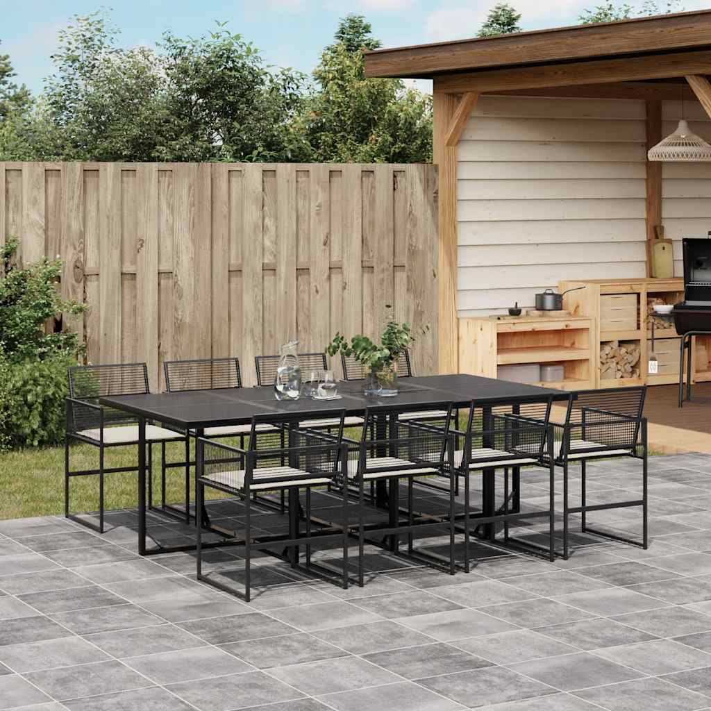 vidaXL 5-delige Tuinset met kussens poly rattan zwart